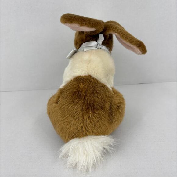 Kids of America Bunny Plush Brown White Crouching Rabbit Satin Bow 10 Inch - Picture 4 of 8
